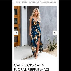 CAPRICCIO SATIN FLORAL RUFFLE MAXI DRESS Small